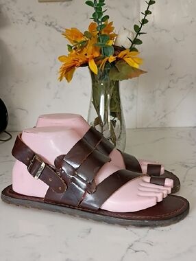 ACT Brown Leather Strappy Sandals